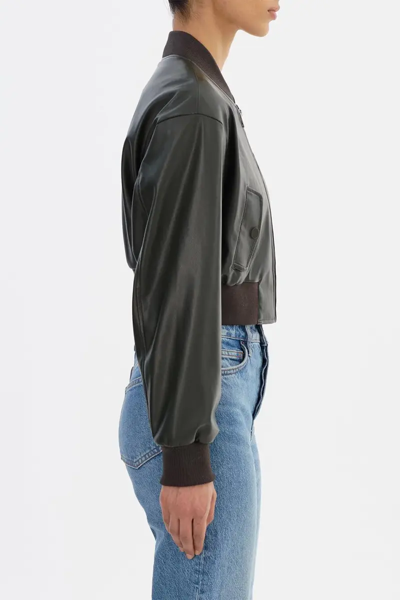 LAMARQUE Evelin Crop Bomber Jacket - Dark Olive | Thumbnail 4