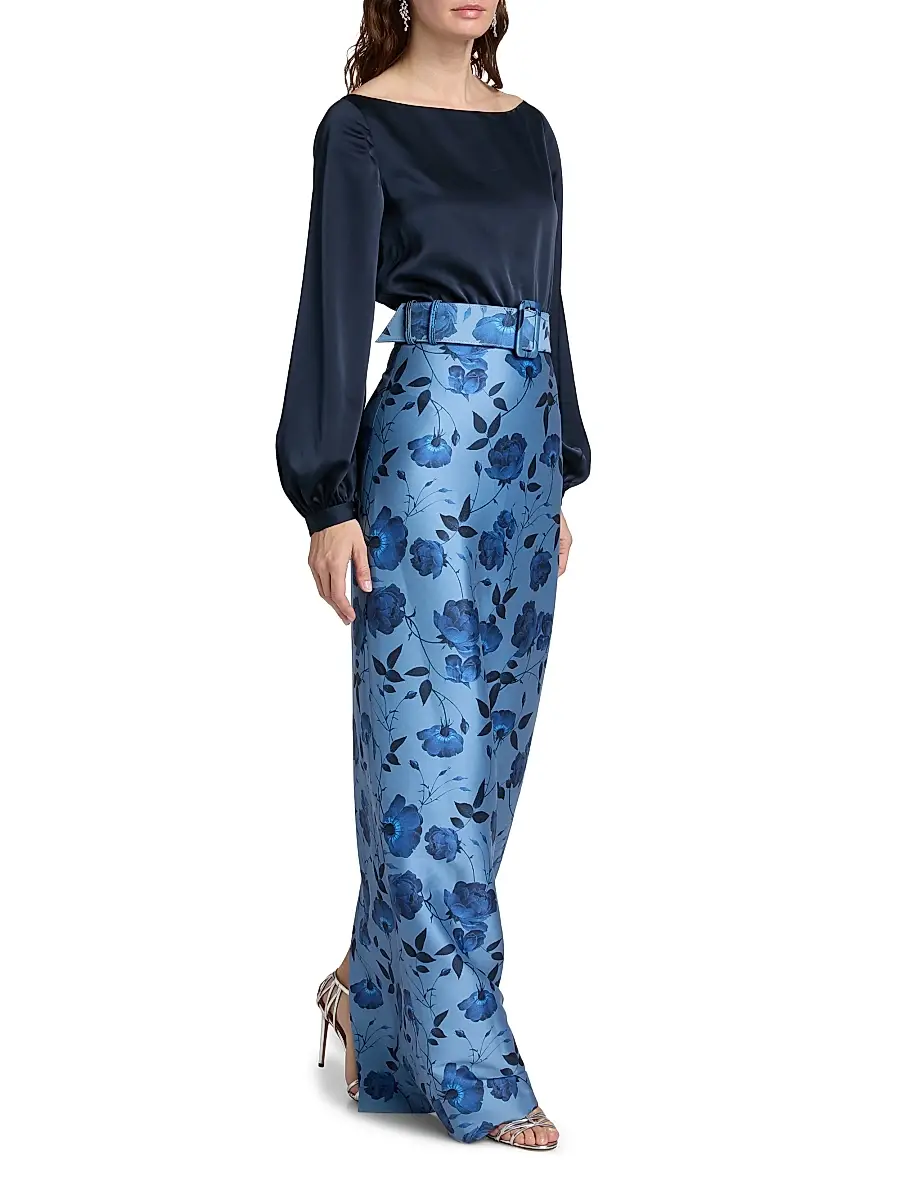 SACHIN & BABI Women's Astor Satin Belted Floral Gown | Thumbnail 2 SACHIN & BABI Women's Astor Satin Belted Floral Gown | Thumbnail 2