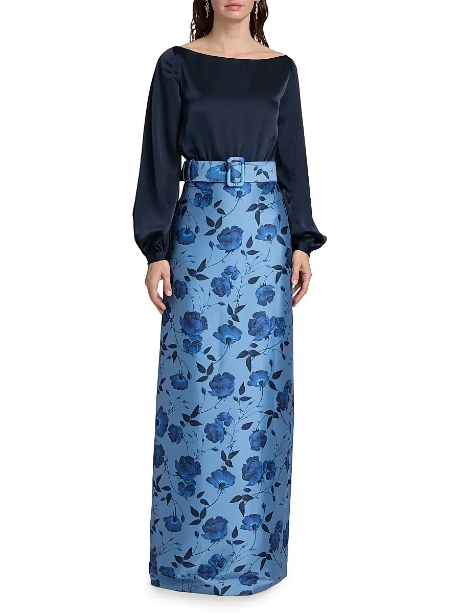 SACHIN & BABI Women's Astor Satin Belted Floral Gown | Thumbnail 3 SACHIN & BABI Women's Astor Satin Belted Floral Gown | Thumbnail 3