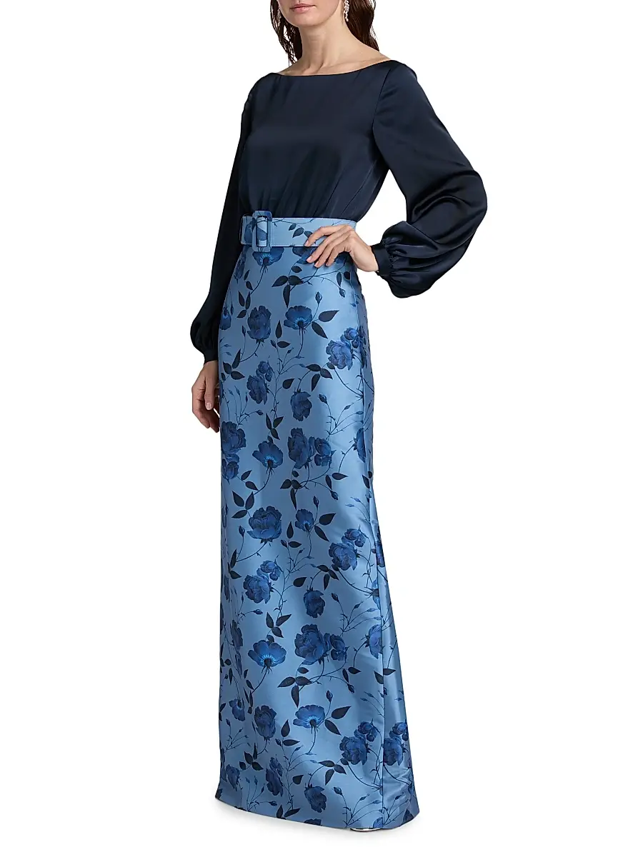 SACHIN & BABI Women's Astor Satin Belted Floral Gown | Thumbnail 4 SACHIN & BABI Women's Astor Satin Belted Floral Gown | Thumbnail 4