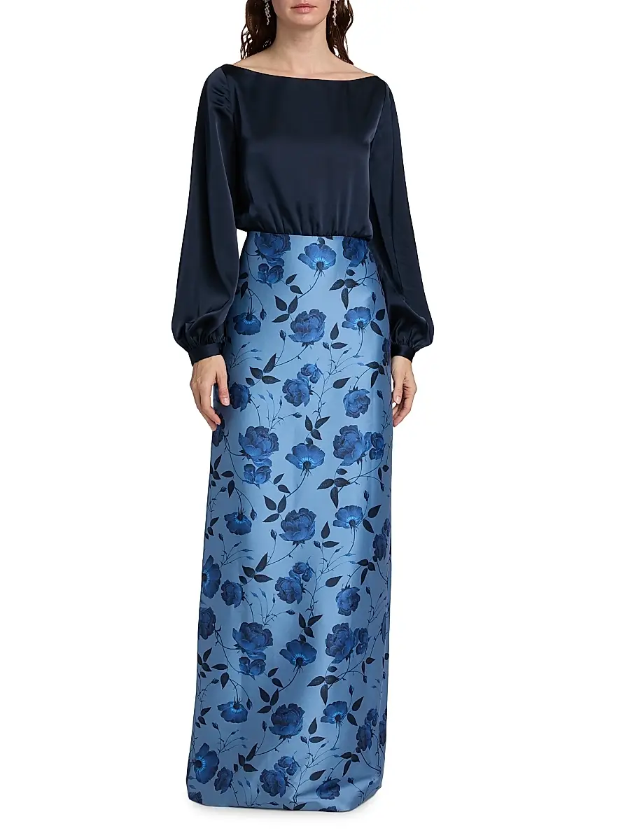 SACHIN & BABI Women's Astor Satin Belted Floral Gown | Thumbnail 6 SACHIN & BABI Women's Astor Satin Belted Floral Gown | Thumbnail 6