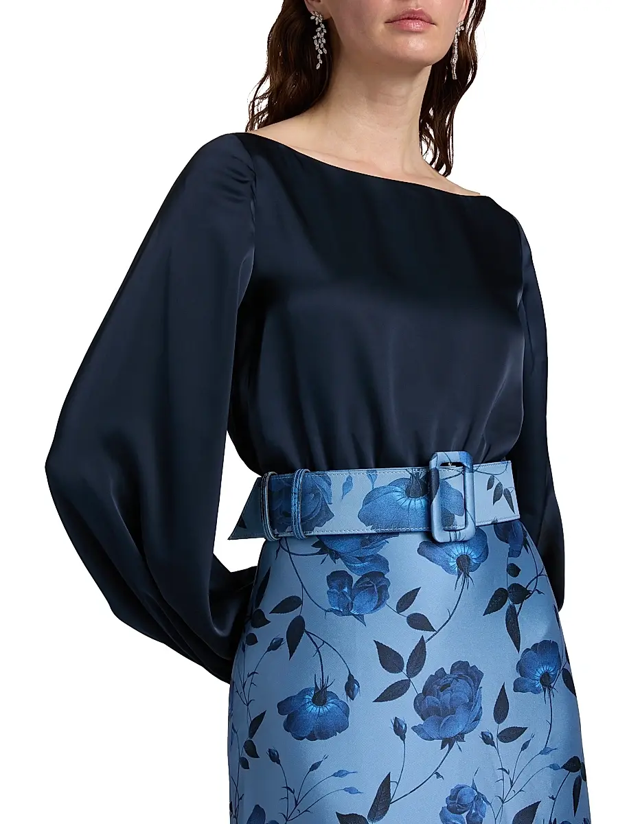 SACHIN & BABI Women's Astor Satin Belted Floral Gown | Thumbnail 7 SACHIN & BABI Women's Astor Satin Belted Floral Gown | Thumbnail 7