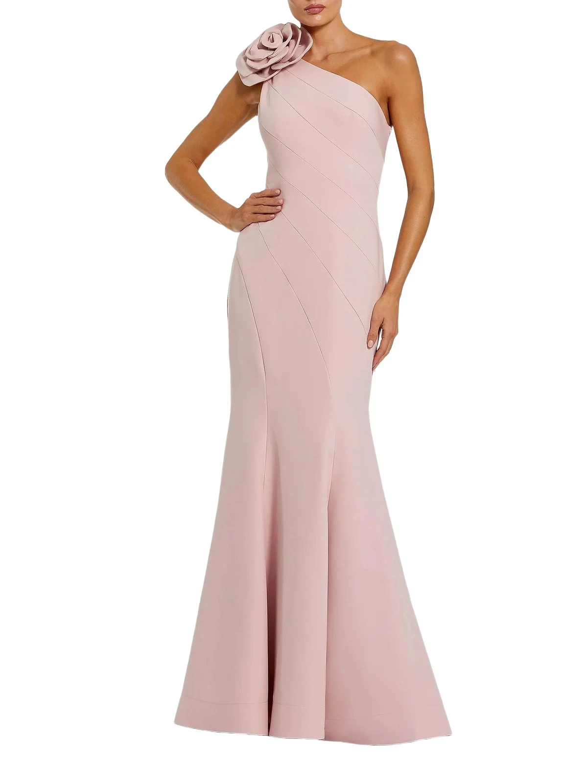 Women's Flower-Detailed Crepe One-Shoulder Mermaid Gown Women's Flower-Detailed Crepe One-Shoulder Mermaid Gown