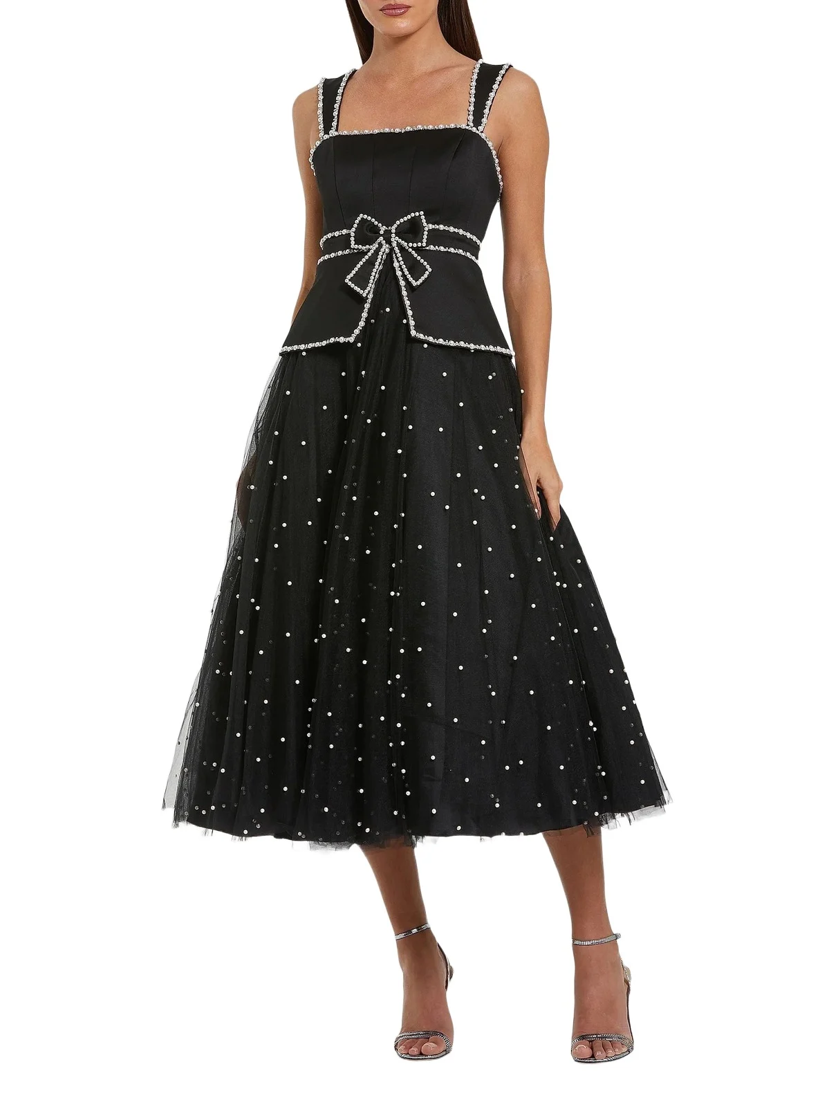 Women's Imitation Pearl-Embellished Tulle Cocktail Dress Women's Imitation Pearl-Embellished Tulle Cocktail Dress