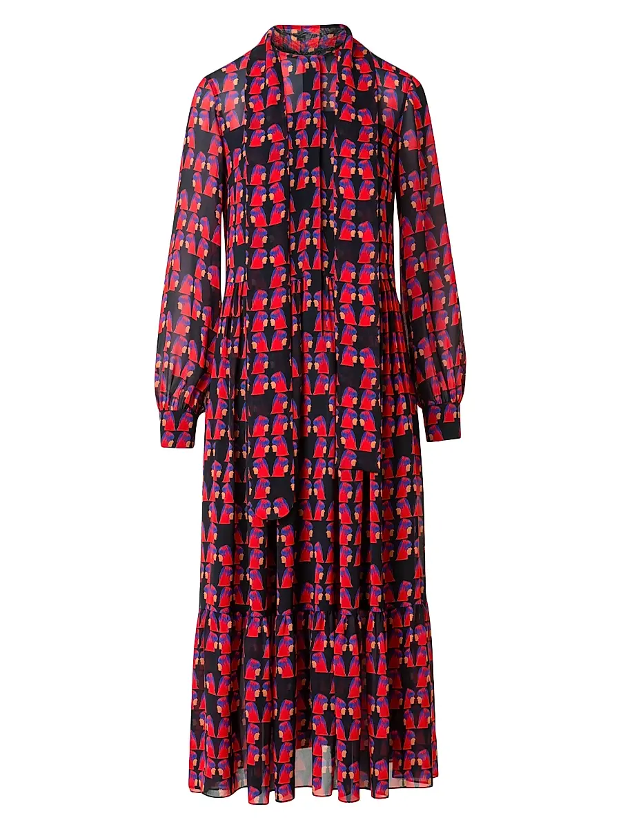 Akris punto Women's Francoise Hardy Printed Midi-Dress - Black Multicolor - Size 8 | Image 1 Akris punto Women's Francoise Hardy Printed Midi-Dress - Black Multicolor - Size 8 | Image 1