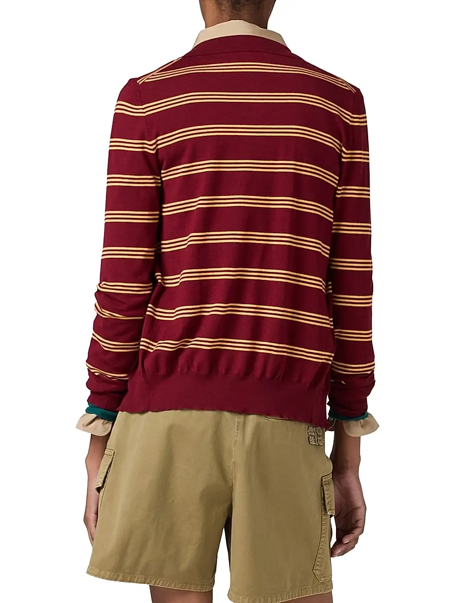 Miu Miu Women's Striped Cashmere and Silk Cardigan - Dark Red | Thumbnail 3 Miu Miu Women's Striped Cashmere and Silk Cardigan - Dark Red | Thumbnail 3
