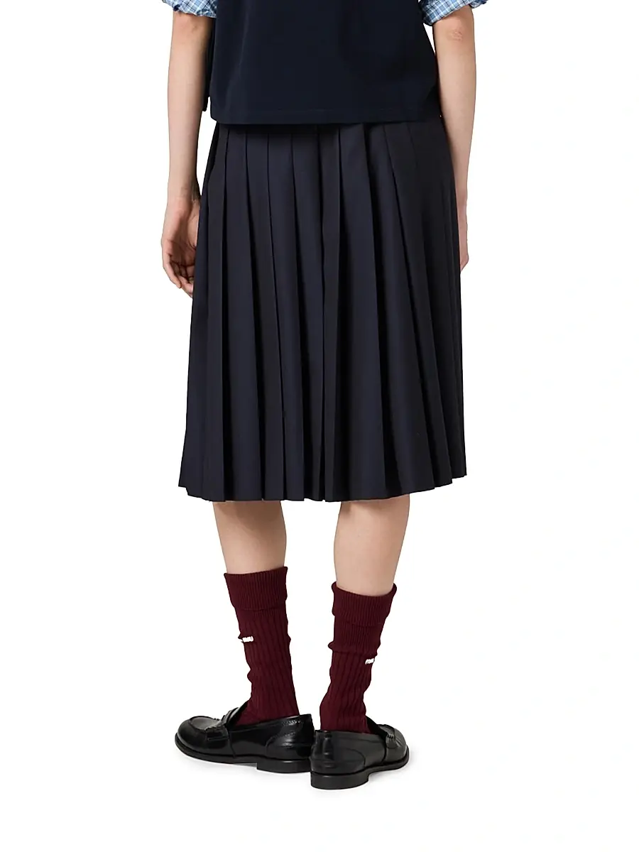 Miu Miu Women's Pleated Batavia Midi Skirt - Blue | Thumbnail 3 Miu Miu Women's Pleated Batavia Midi Skirt - Blue | Thumbnail 3