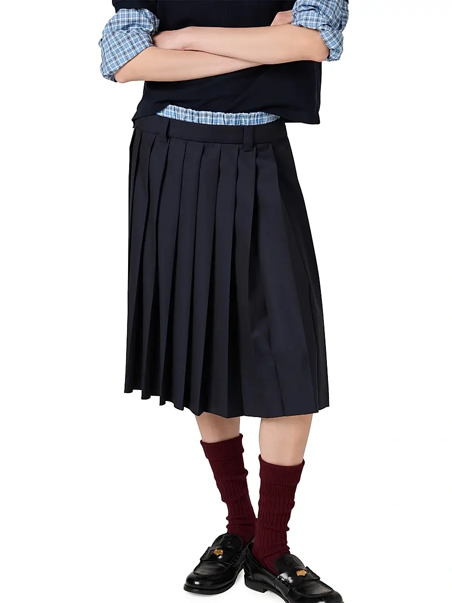 Miu Miu Women's Pleated Batavia Midi Skirt - Blue | Thumbnail 5 Miu Miu Women's Pleated Batavia Midi Skirt - Blue | Thumbnail 5