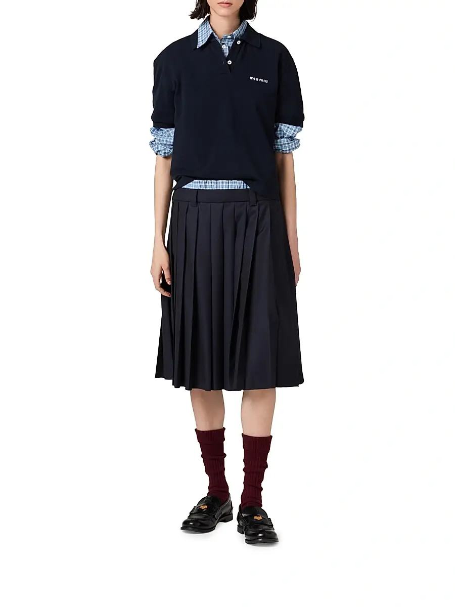 Miu Miu Women's Pleated Batavia Midi Skirt - Blue | Thumbnail 6 Miu Miu Women's Pleated Batavia Midi Skirt - Blue | Thumbnail 6