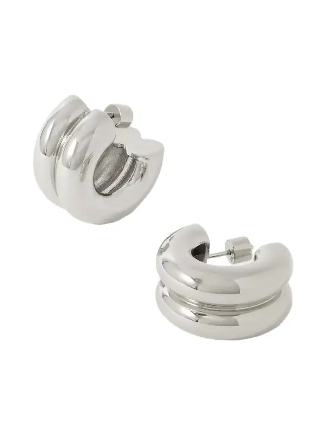 Double Rhodium-plated Hoop Earrings Double Rhodium-plated Hoop Earrings