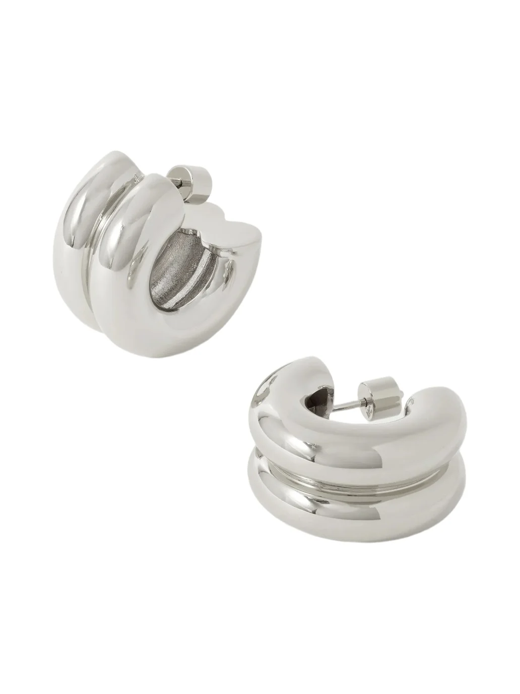 Double Rhodium-plated Hoop Earrings
