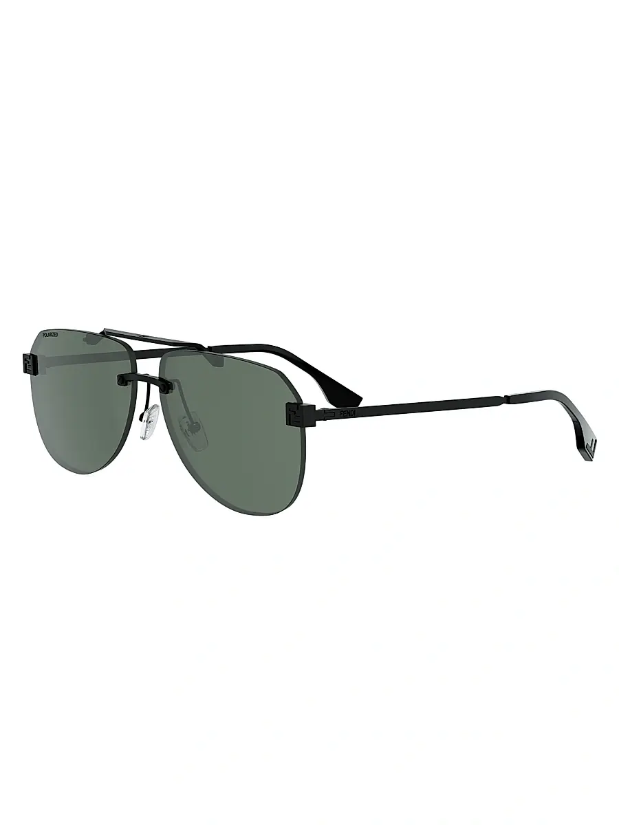 Fendi Men's Sky 61MM Pilot Sunglasses - Matte Black And Green Polarized | Image 1 Fendi Men's Sky 61MM Pilot Sunglasses - Matte Black And Green Polarized | Image 1