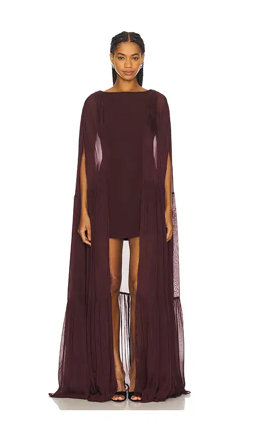 LA FUORI Coralia Gathered Cape Dress | Thumbnail 2