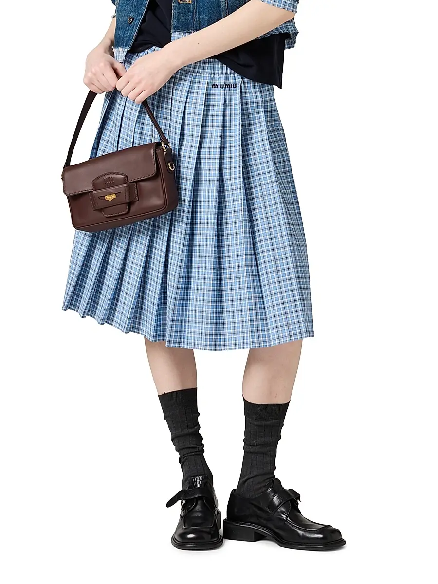 Miu Miu Women's Pleated Check Skirt | Thumbnail 2 Miu Miu Women's Pleated Check Skirt | Thumbnail 2