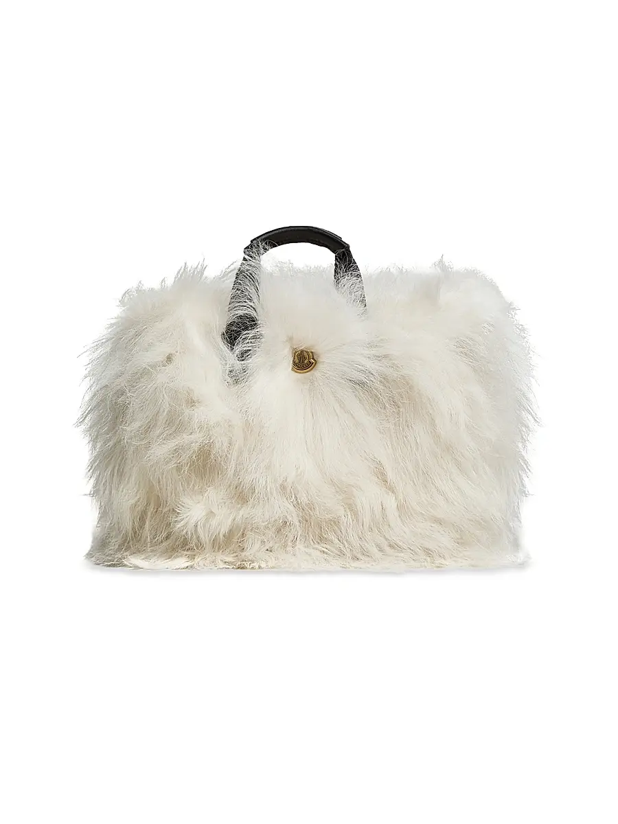 Moncler Women's Micro Caradoc Top Handle Bag in Shearling - White | Image 1 Moncler Women's Micro Caradoc Top Handle Bag in Shearling - White | Image 1