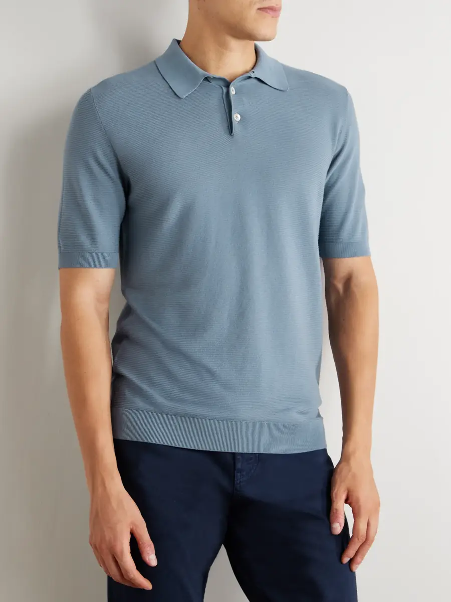 ELEVENTY Slim-Fit Ribbed Cotton Polo Shirt - Men | Thumbnail 3 ELEVENTY Slim-Fit Ribbed Cotton Polo Shirt - Men | Thumbnail 3