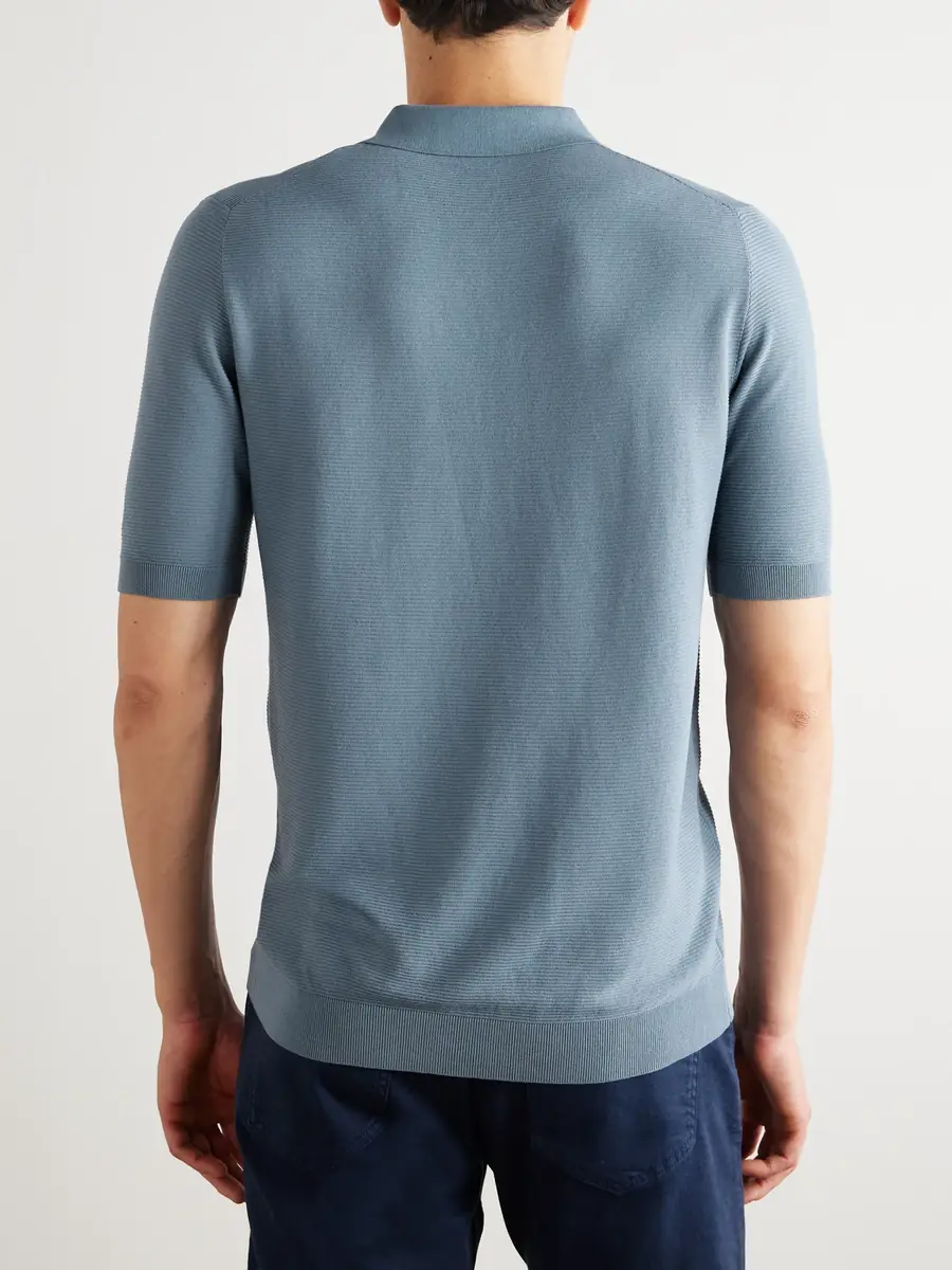 ELEVENTY Slim-Fit Ribbed Cotton Polo Shirt - Men | Thumbnail 4 ELEVENTY Slim-Fit Ribbed Cotton Polo Shirt - Men | Thumbnail 4