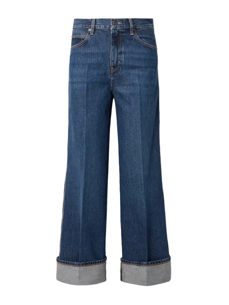 Frame The Cuffed Wide Mid-rise Wide-leg Jeans
