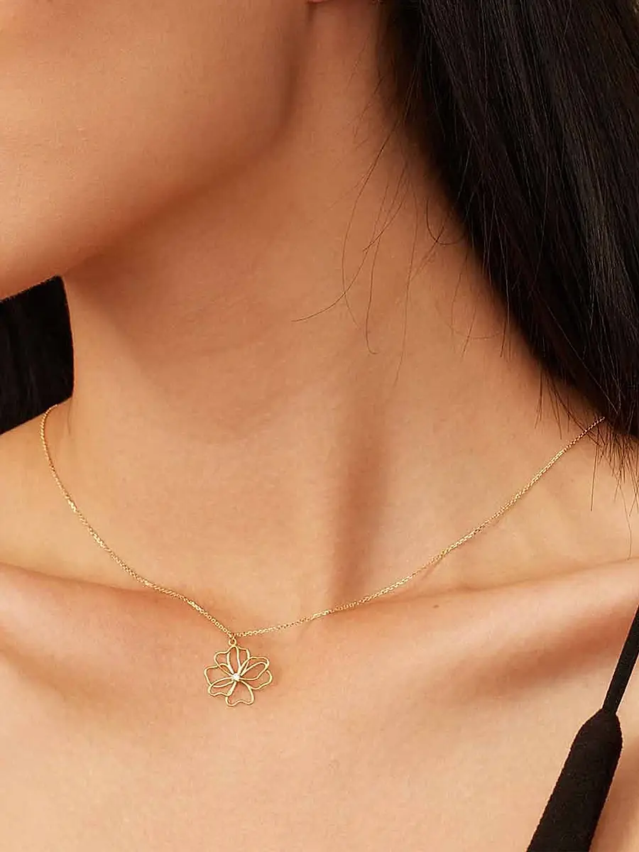 Oradina Women's 14K Yellow Gold Full Bloom Pendant Necklace - Gold | Thumbnail 2 Oradina Women's 14K Yellow Gold Full Bloom Pendant Necklace - Gold | Thumbnail 2