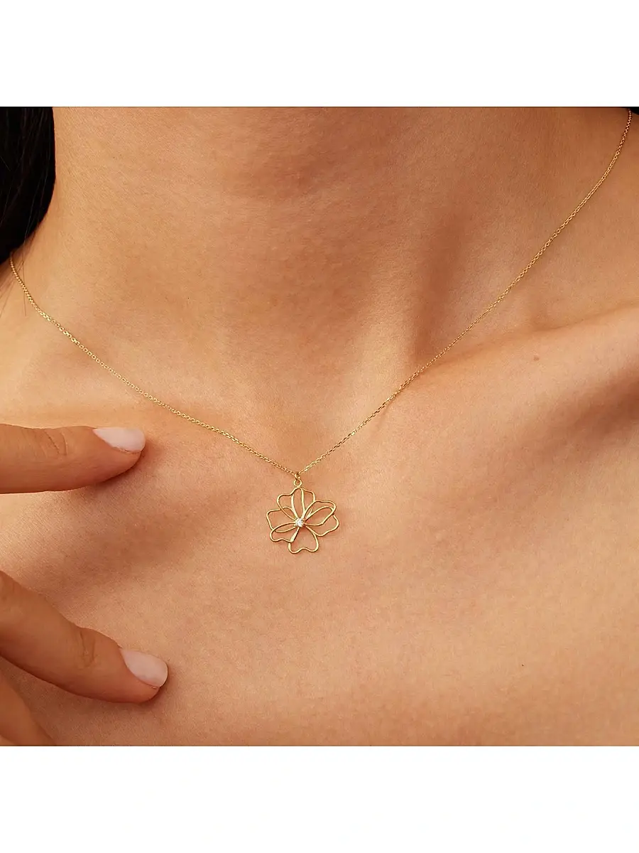 Oradina Women's 14K Yellow Gold Full Bloom Pendant Necklace - Gold | Thumbnail 3 Oradina Women's 14K Yellow Gold Full Bloom Pendant Necklace - Gold | Thumbnail 3