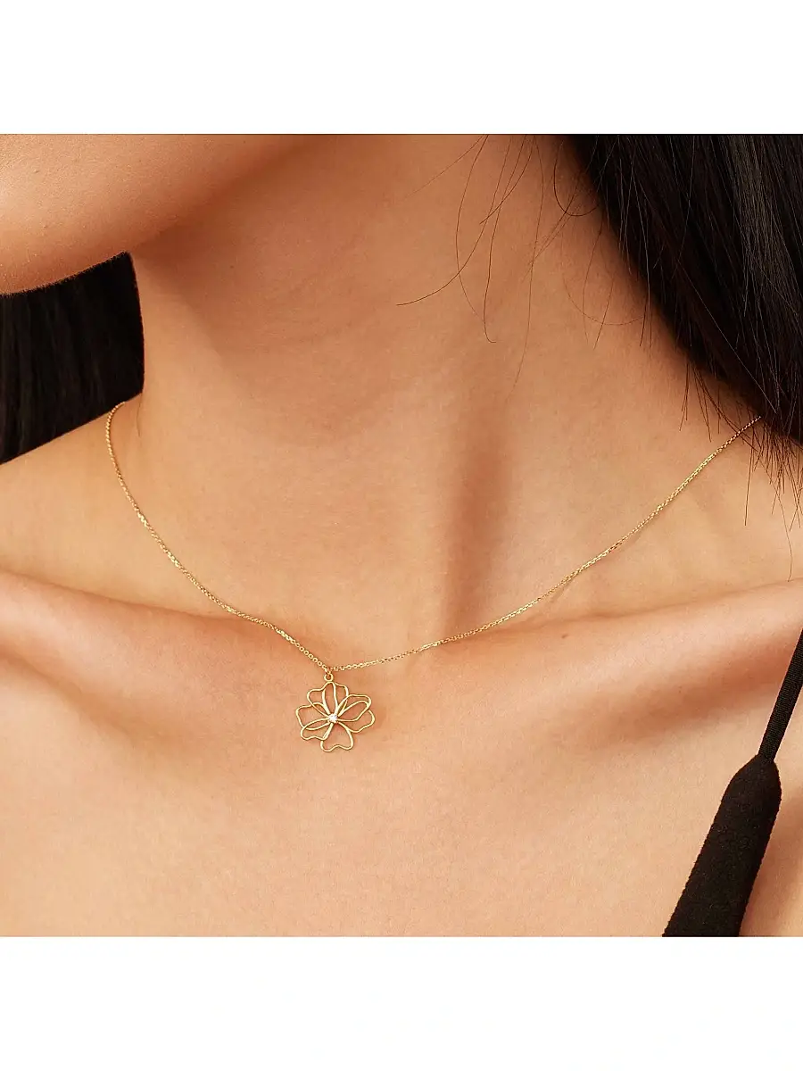 Oradina Women's 14K Yellow Gold Full Bloom Pendant Necklace - Gold | Thumbnail 4 Oradina Women's 14K Yellow Gold Full Bloom Pendant Necklace - Gold | Thumbnail 4