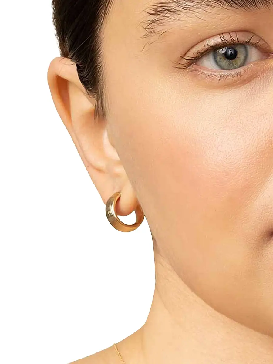 Oradina Women's 14K Yellow Gold Linear Band Hoops - Gold | Thumbnail 2 Oradina Women's 14K Yellow Gold Linear Band Hoops - Gold | Thumbnail 2