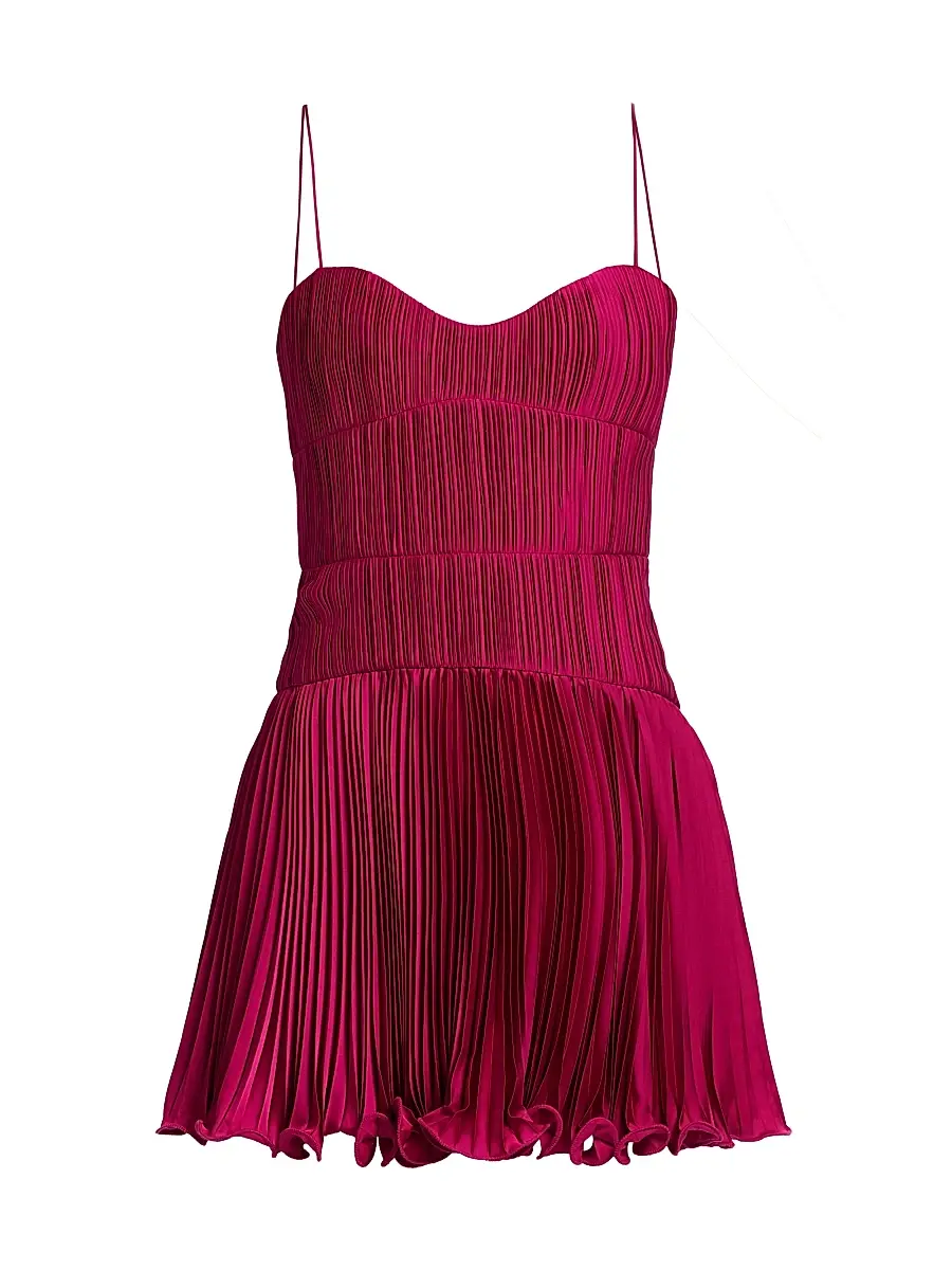 AMUR Women's Cami Pleated Satin Minidress - Berry Blush | Image 1 AMUR Women's Cami Pleated Satin Minidress - Berry Blush | Image 1