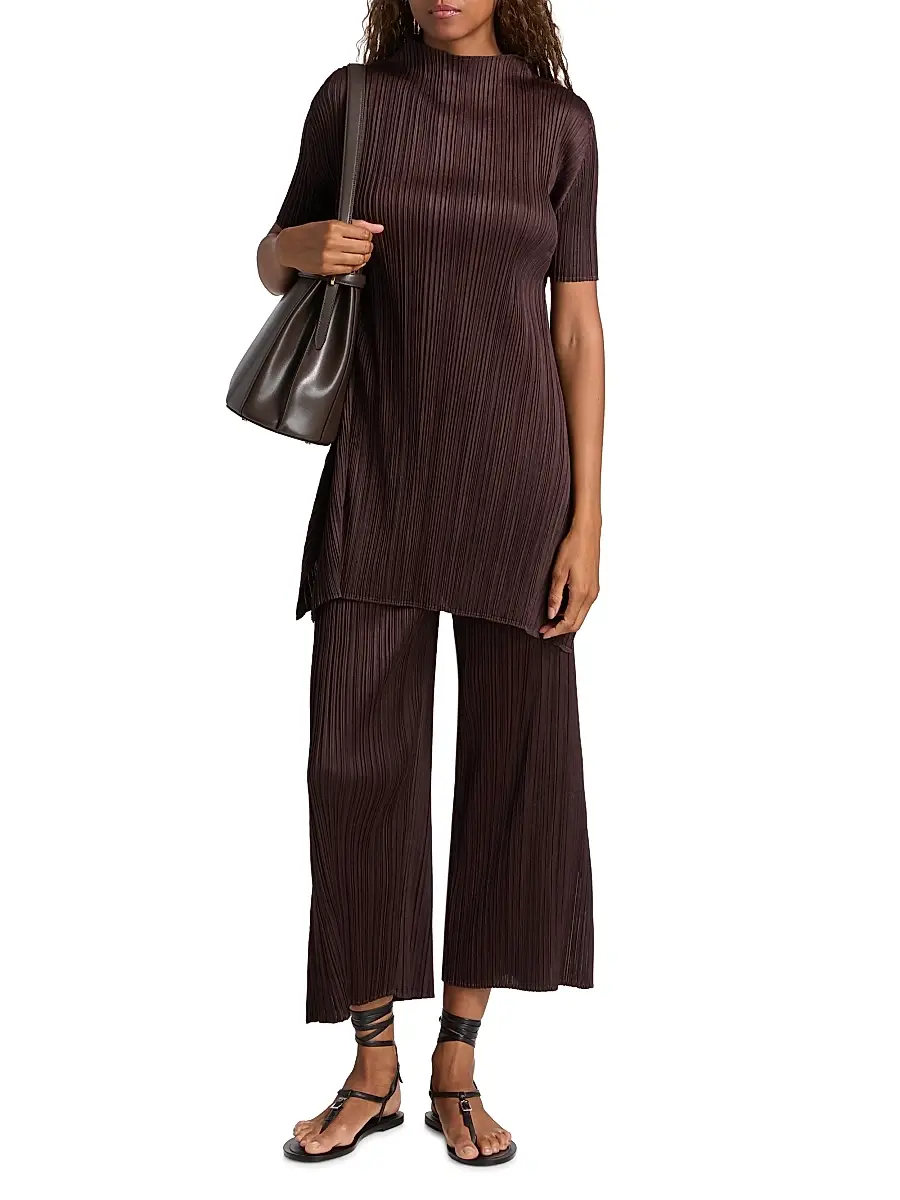Pleats Please Issey Miyake Women's Monthly Colors: July Pleated Shirt - Dark Brown - Size Small | Thumbnail 2