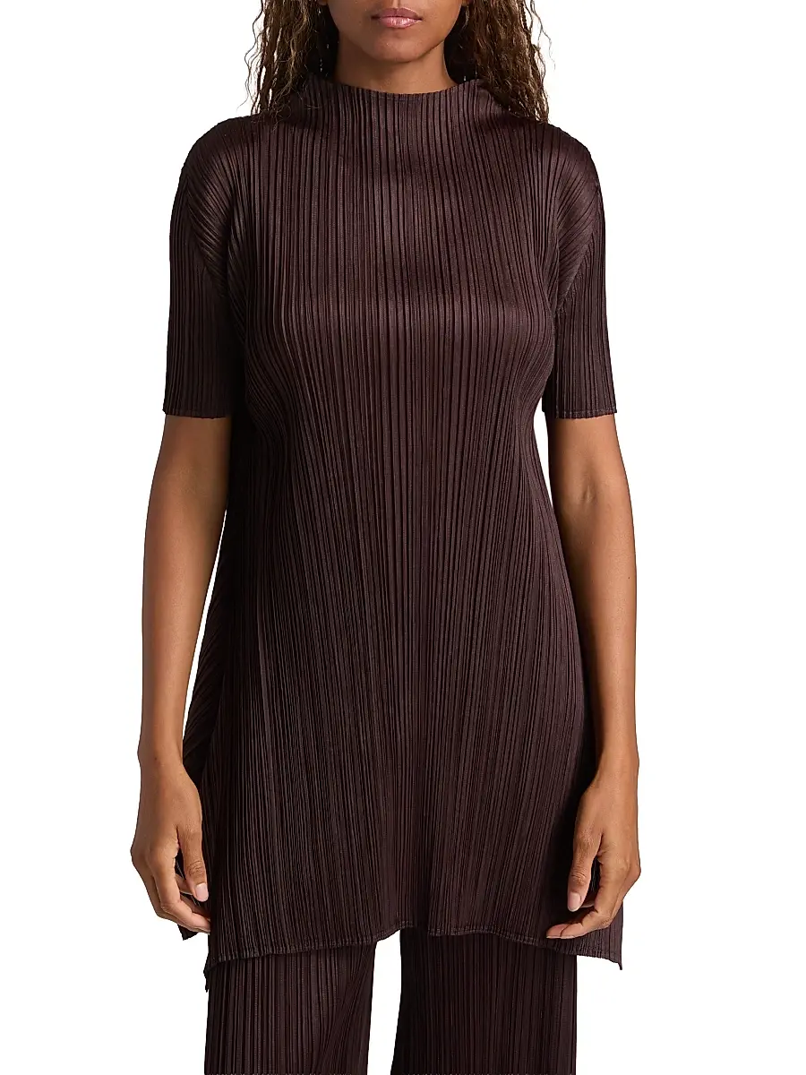 Pleats Please Issey Miyake Women's Monthly Colors: July Pleated Shirt - Dark Brown - Size Small | Thumbnail 3