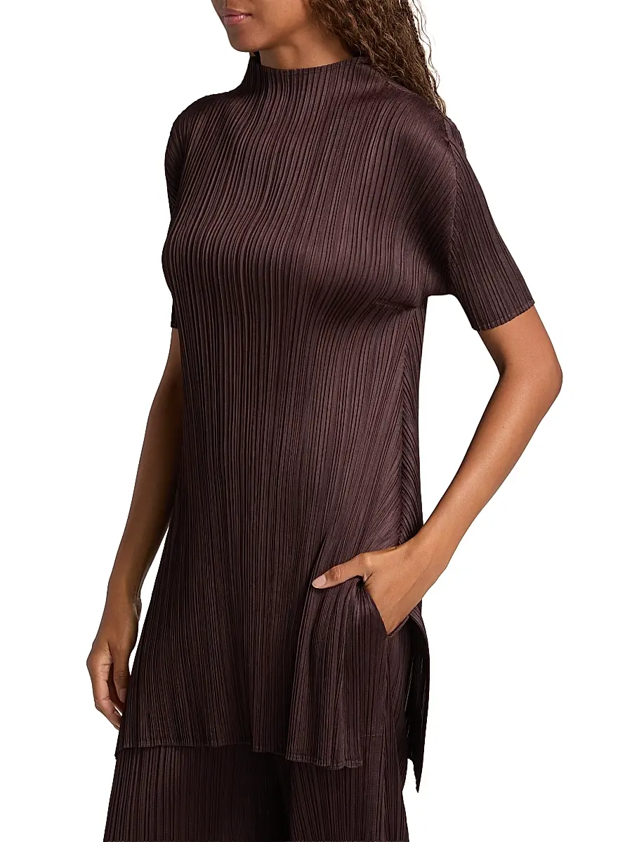 Pleats Please Issey Miyake Women's Monthly Colors: July Pleated Shirt - Dark Brown - Size Small | Thumbnail 4