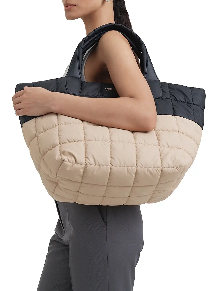 Vee Collective Women's Porter Medium Two-Tone Quilted Tote Bag | Thumbnail 3 Vee Collective Women's Porter Medium Two-Tone Quilted Tote Bag | Thumbnail 3