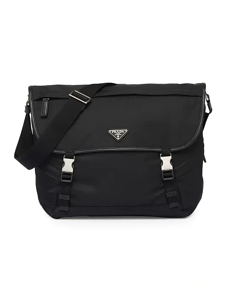 Men's Re-Nylon and Saffiano Leather Shoulder Bag