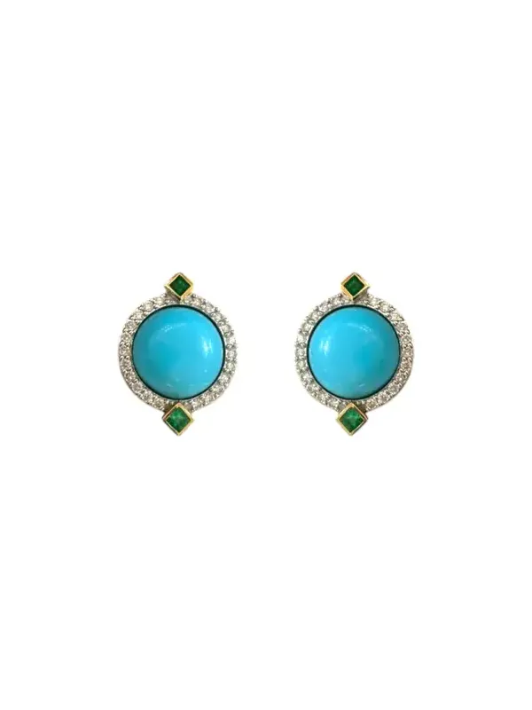 18KT Arizona Turquoise Earring 4,98 ctsEmerald 0,184 cts Diamond 0,350 cts. 18KT Arizona Turquoise Earring 4,98 ctsEmerald 0,184 cts Diamond 0,350 cts.