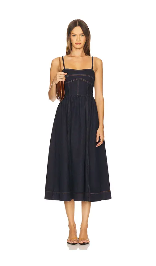 susana monaco Denim Corset Midi Dress | Image 1 susana monaco Denim Corset Midi Dress | Image 1