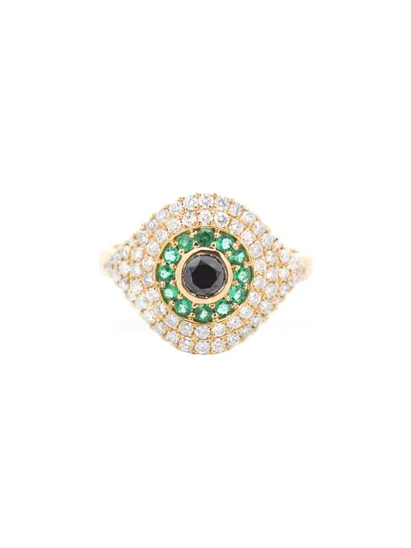 0.90ct Diamond Emerald 18K Gold Evil Eye Ring