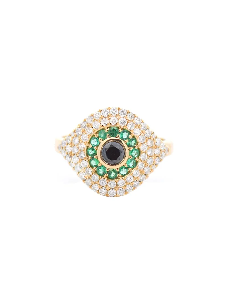 0.90ct Diamond Emerald 18K Gold Evil Eye Ring