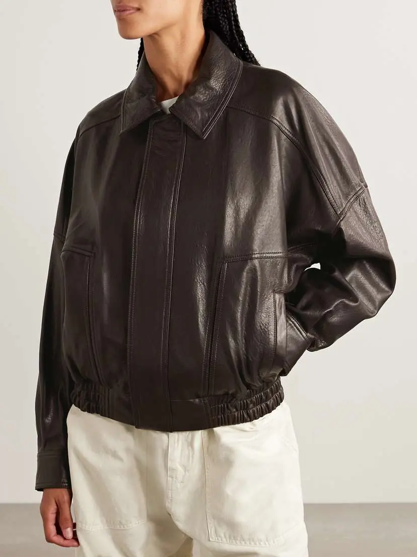 Nour Hammour Dalma Leather Bomber Jacket | Thumbnail 3 Nour Hammour Dalma Leather Bomber Jacket | Thumbnail 3