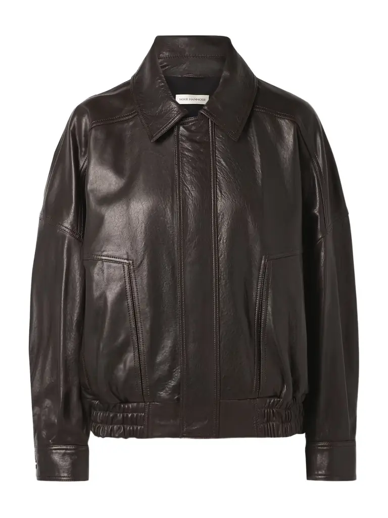 Nour Hammour Dalma Leather Bomber Jacket | Thumbnail 1 Nour Hammour Dalma Leather Bomber Jacket | Thumbnail 1
