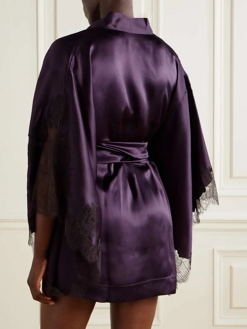 Carine Gilson Belted Lace-trimmed Silk-satin Robe | Thumbnail 3 Carine Gilson Belted Lace-trimmed Silk-satin Robe | Thumbnail 3