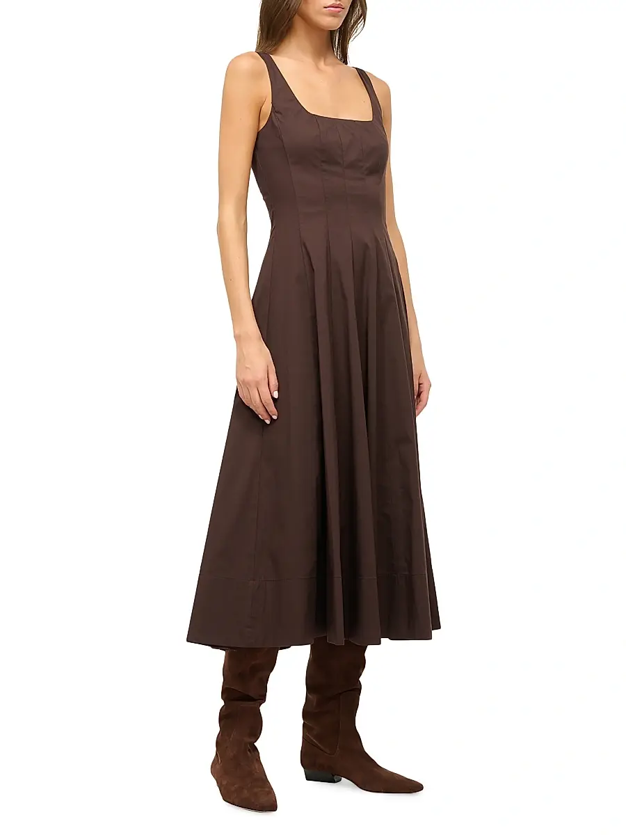 Staud Women's Wells Seamed Stretch Cotton Midi-Dress | Thumbnail 2 Staud Women's Wells Seamed Stretch Cotton Midi-Dress | Thumbnail 2