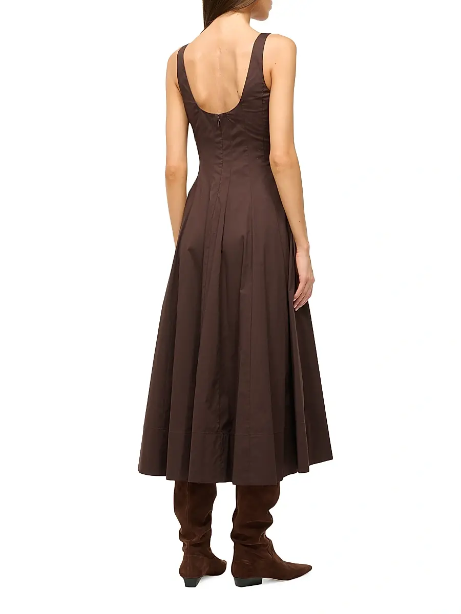 Staud Women's Wells Seamed Stretch Cotton Midi-Dress | Thumbnail 3 Staud Women's Wells Seamed Stretch Cotton Midi-Dress | Thumbnail 3