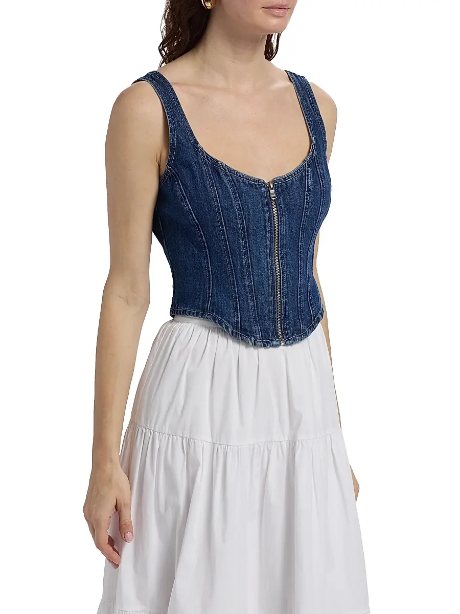 L'Agence Women's Elysia Denim Corset Tank | Thumbnail 4 L'Agence Women's Elysia Denim Corset Tank | Thumbnail 4