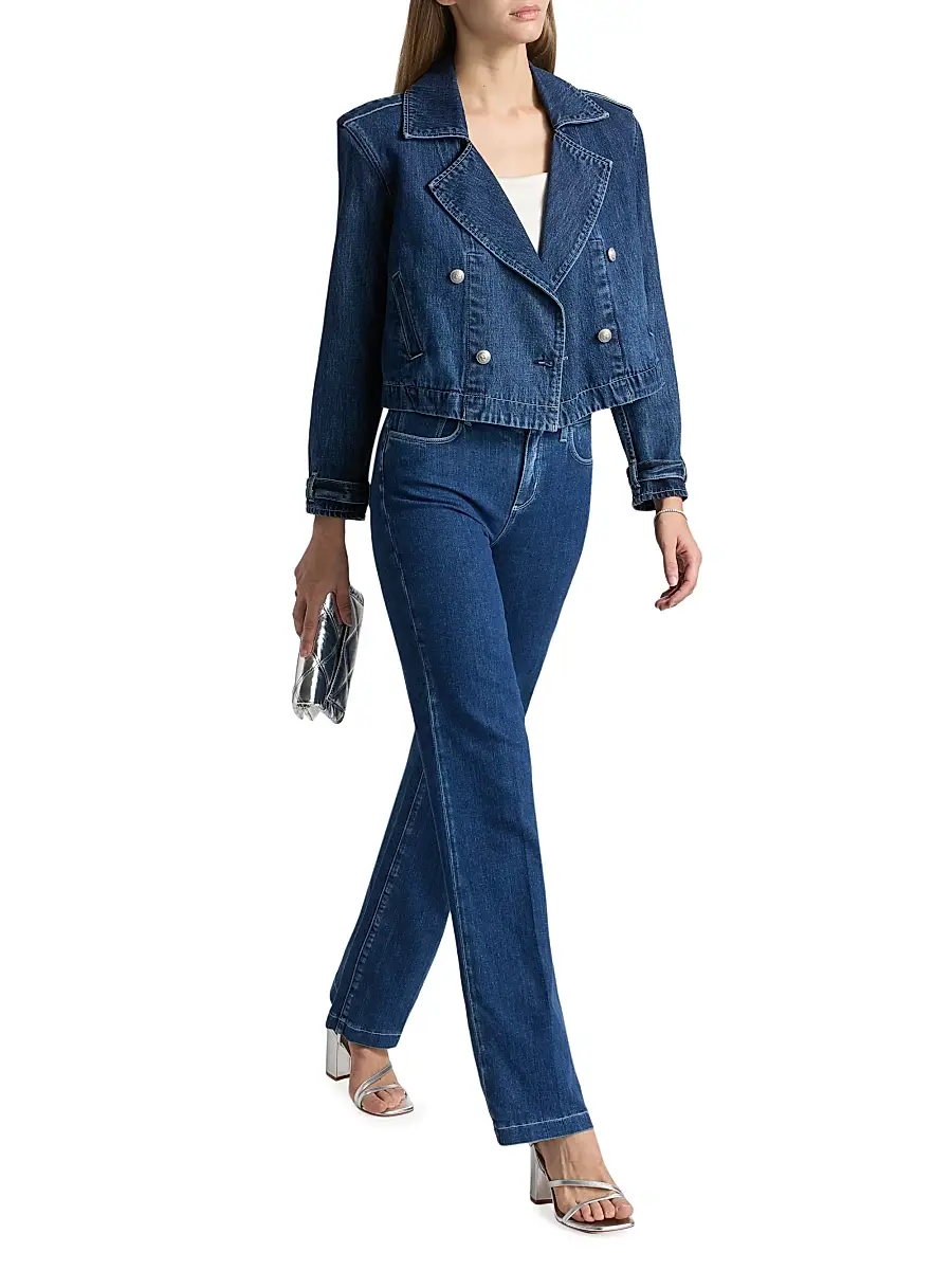 L'Agence Women's Maddox Cropped Double-Breasted Denim Jacket | Thumbnail 2 L'Agence Women's Maddox Cropped Double-Breasted Denim Jacket | Thumbnail 2