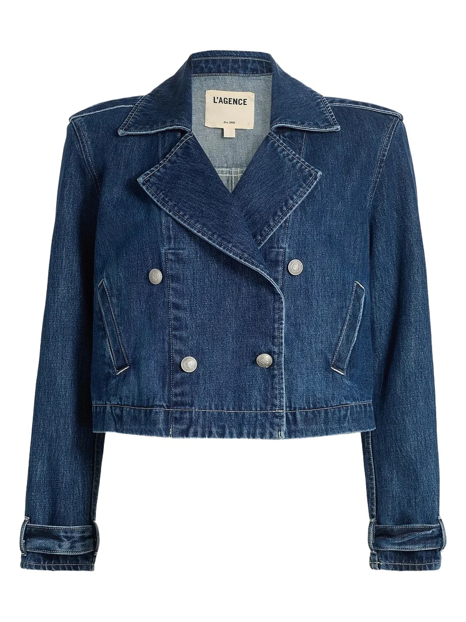 L'Agence Women's Maddox Cropped Double-Breasted Denim Jacket