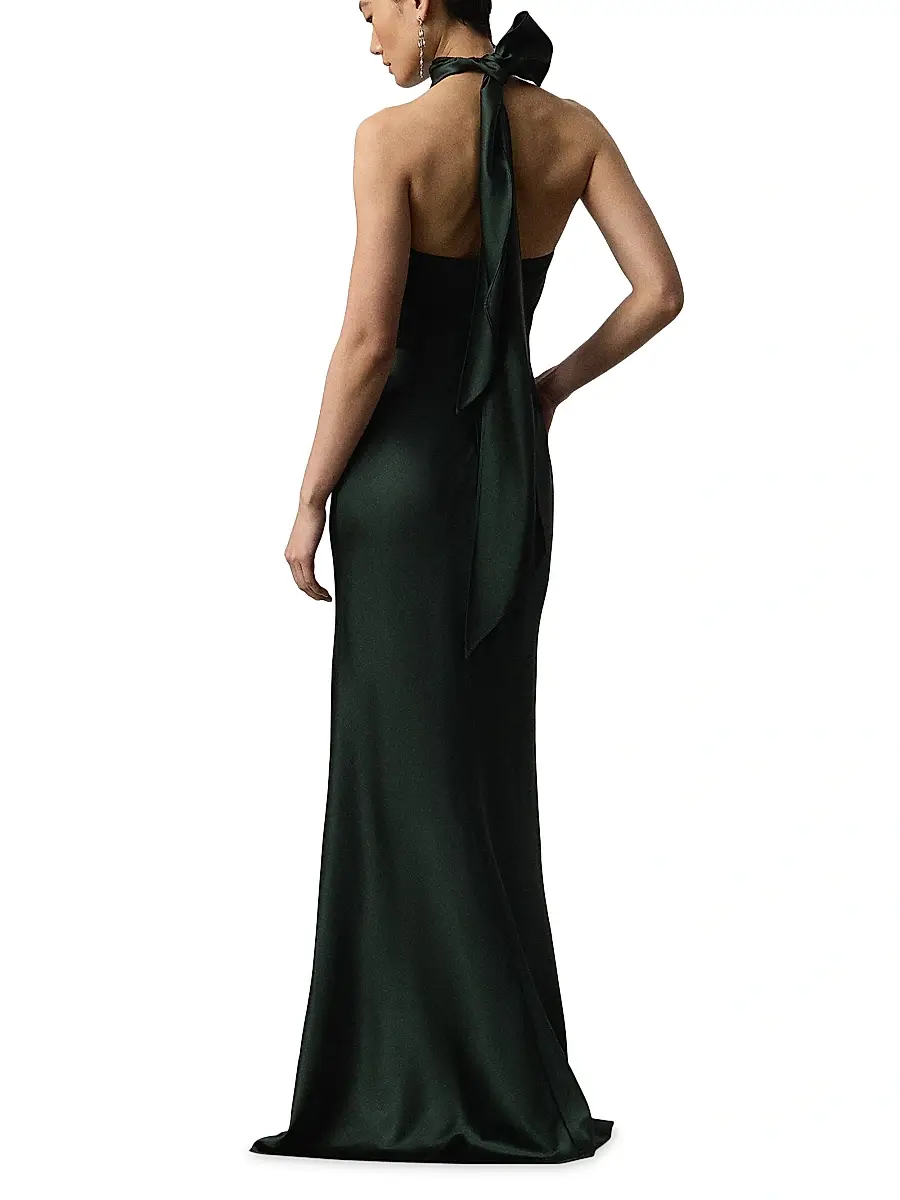 Ralph Lauren Collection Women's Chilton Stretch-Satin Halterneck Gown - Dark Racing Green | Thumbnail 3 Ralph Lauren Collection Women's Chilton Stretch-Satin Halterneck Gown - Dark Racing Green | Thumbnail 3