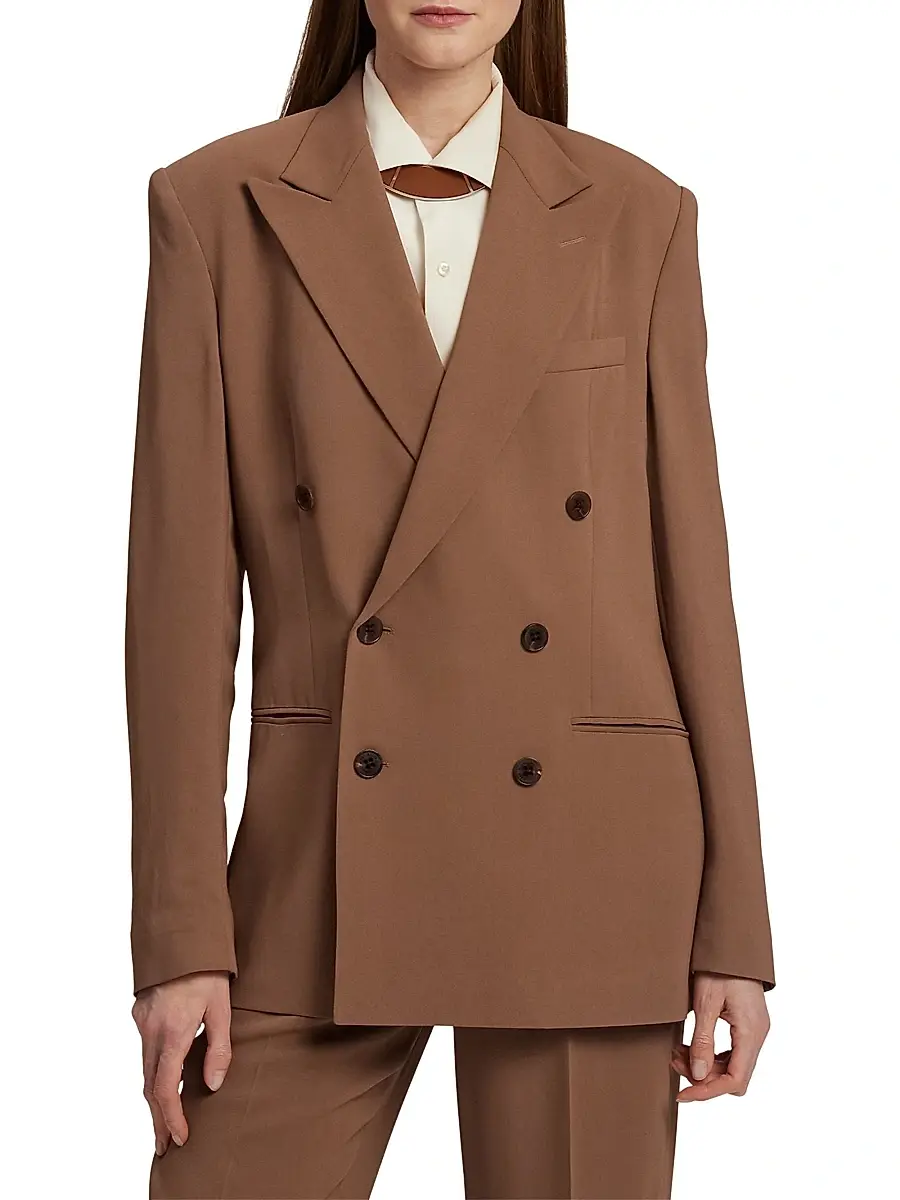 Ralph Lauren Collection Women's Harlee Stretch Cady Double-Breasted Jacket - Light Toffee | Thumbnail 3 Ralph Lauren Collection Women's Harlee Stretch Cady Double-Breasted Jacket - Light Toffee | Thumbnail 3