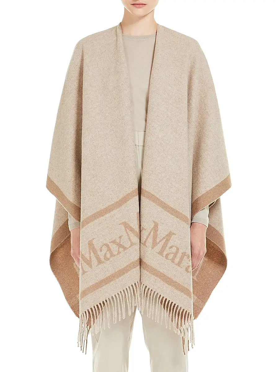 Max Mara Women's Jacquard Wool Poncho - Beige | Thumbnail 2 Max Mara Women's Jacquard Wool Poncho - Beige | Thumbnail 2