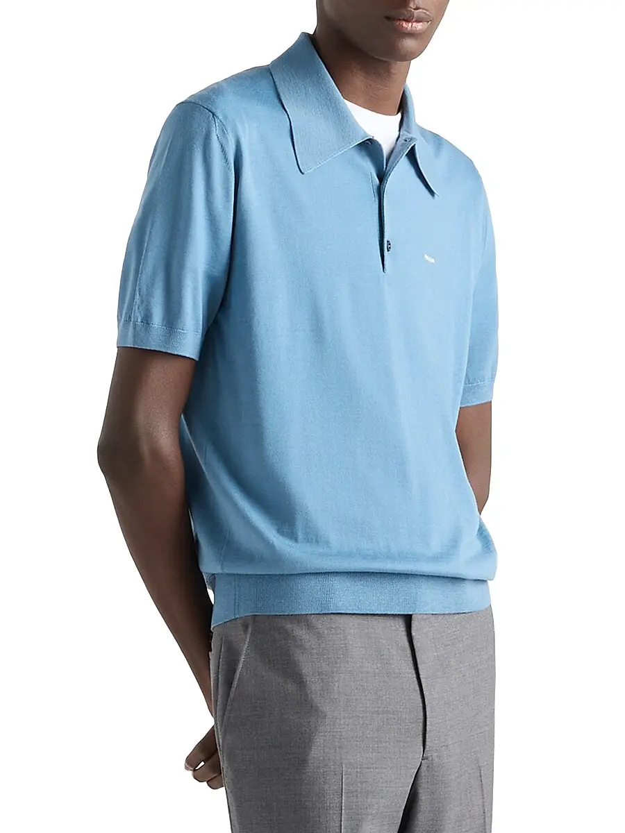 Prada Men's Superfine Wool Polo Shirt | Thumbnail 2 Prada Men's Superfine Wool Polo Shirt | Thumbnail 2