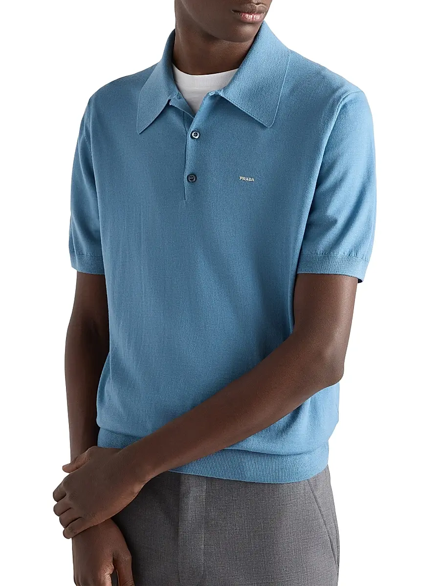 Prada Men's Superfine Wool Polo Shirt | Thumbnail 3 Prada Men's Superfine Wool Polo Shirt | Thumbnail 3