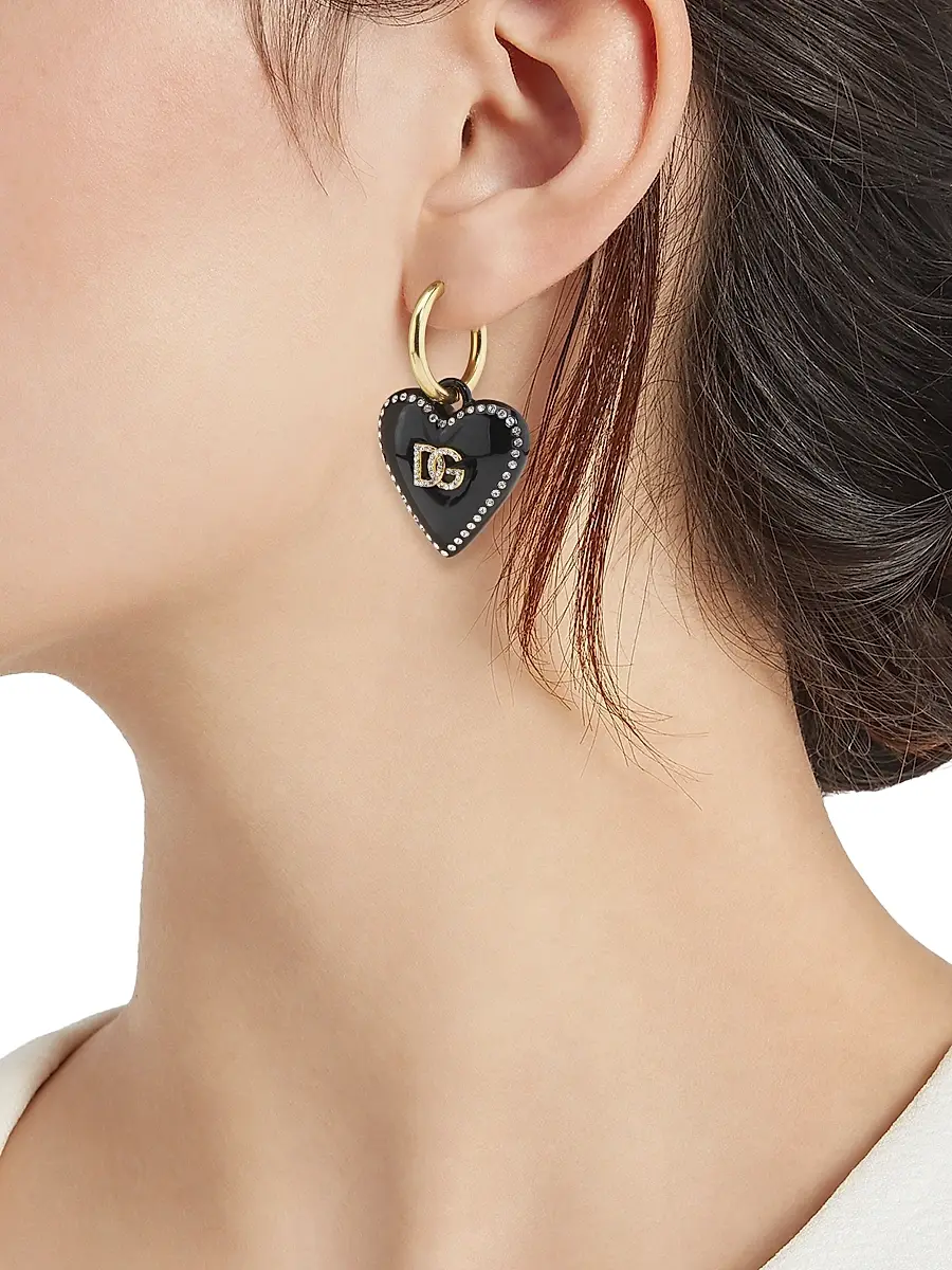 Dolce & Gabbana Women's Goldtone & Crystal Heart Drop Earrings - Black Gold | Thumbnail 2 Dolce & Gabbana Women's Goldtone & Crystal Heart Drop Earrings - Black Gold | Thumbnail 2